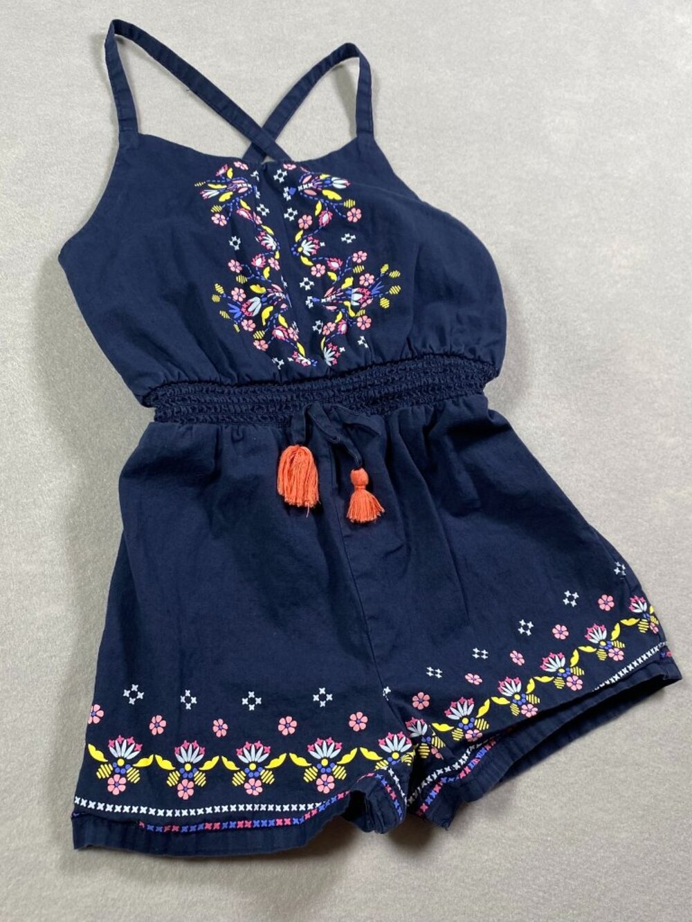 Isaac Mizrahi Romper w/ Snap Closure, Navy Blue with Floral Accents Girl Size 4T